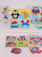 قطعتان من الألغاز الخشبية كبيرة الحجم للأطفال الصغار ألعاب حيوانات خشبية للأطفال ألعاب تعليمية للأطفال الصغار والحيوانات