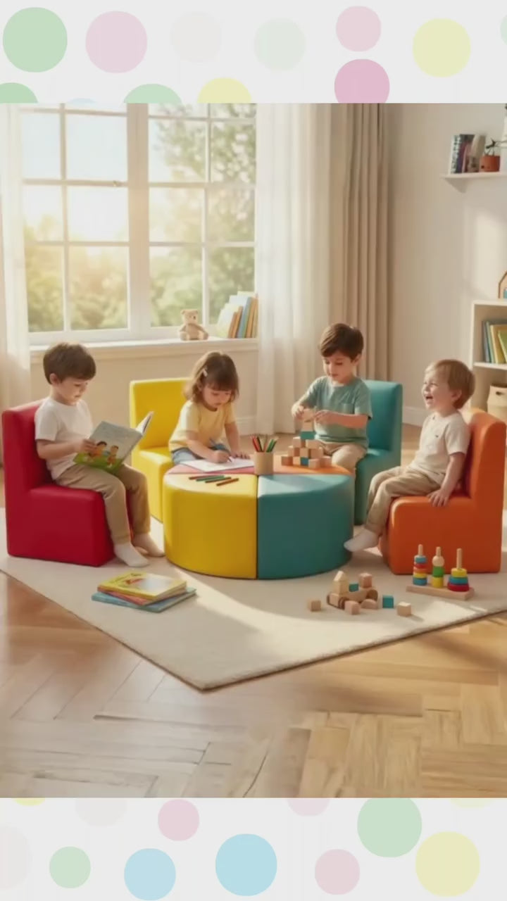 Kids Modular Colorful Soft Foam Sofa Flexible Seating Set Classroom or home, 8 pcs
