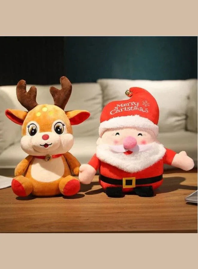Pure Cotton Filled Christmas Plush Toys Santa Claus and Reindeer, Stuffed Soft  Animal Plush Toy Suitable for Christmas Decoration Living Room Decoration, 20cm Fatio General Trading