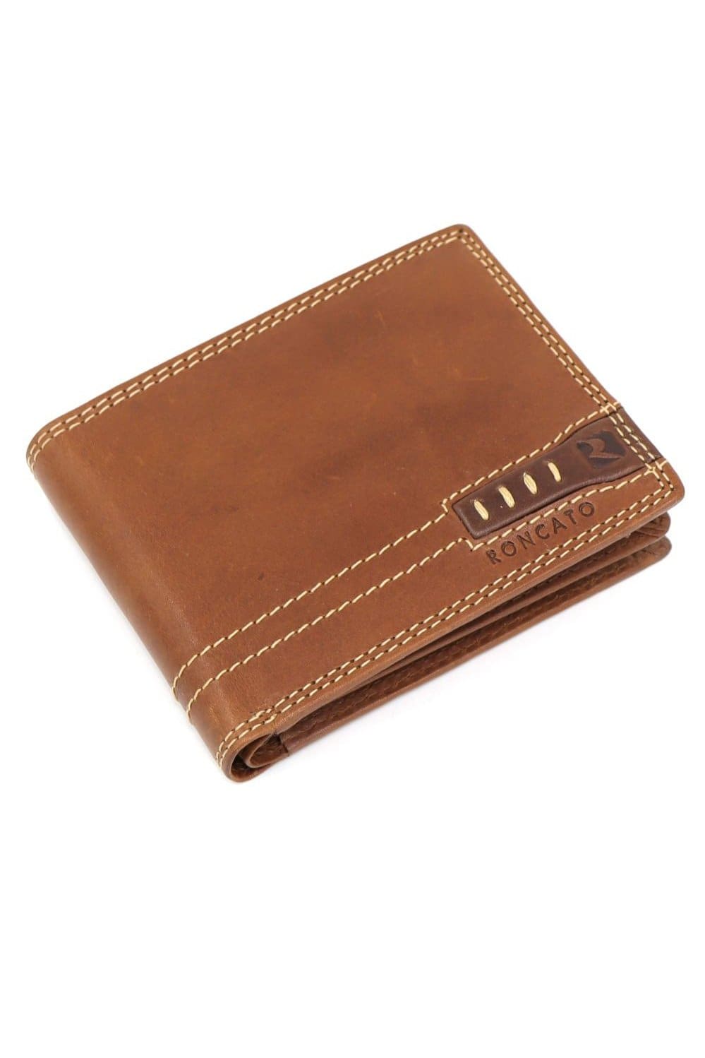 R. Roncato Men's Leather Wallet, Equipped With Coin Purse, Spaces for Credit Cards, Identity Card and Banknotes, Camel Fatio General Trading