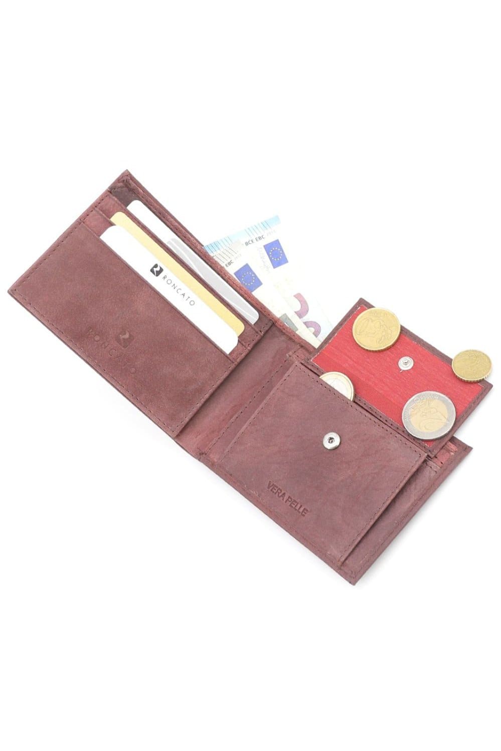 R. Roncato Men's Wallet in Nappa Leather, Equipped With Coin Purse, Document Holder in Card Format, Card Holder, Red Fatio General Trading