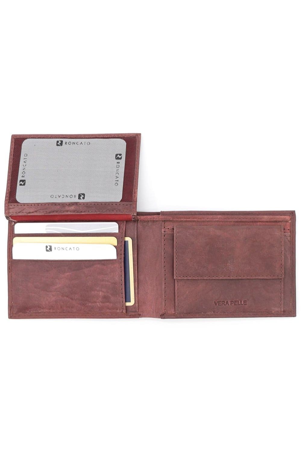 R. Roncato Men's Wallet in Nappa Leather, Equipped With Coin Purse, Document Holder in Card Format, Card Holder, Red Fatio General Trading