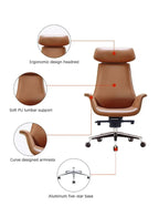 Luxury Swivel Brown Leather Executive Office Chair 