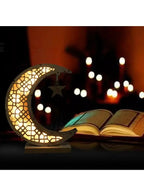 Ramadan Eid Mubarak Ornaments Wooden Moon Shape Night Light LED Muslim Ramadan Table Light Crafts Desktop Decoration for Festival Home Party Fatio General Trading