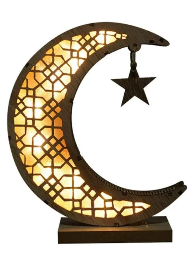 Ramadan Eid Mubarak Ornaments Wooden Moon Shape Night Light LED Muslim Ramadan Table Light Crafts Desktop Decoration for Festival Home Party Fatio General Trading