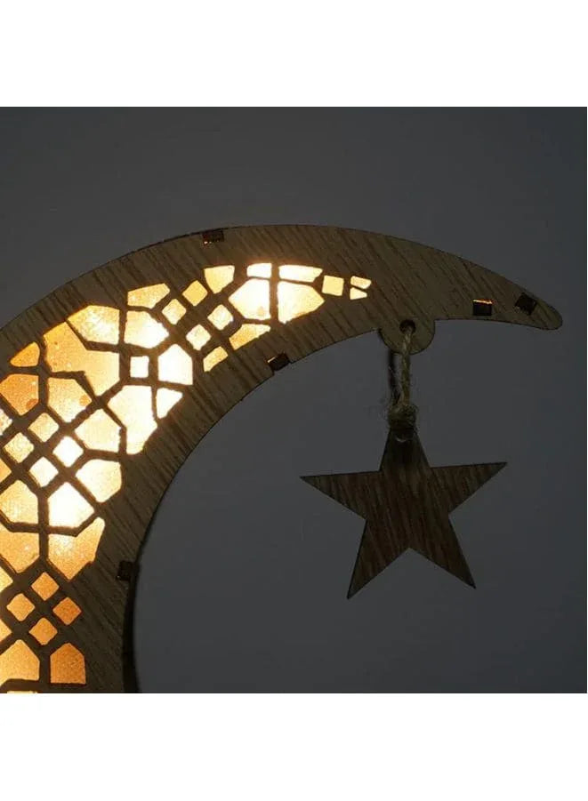 Ramadan Eid Mubarak Ornaments Wooden Moon Shape Night Light LED Muslim Ramadan Table Light Crafts Desktop Decoration for Festival Home Party Fatio General Trading