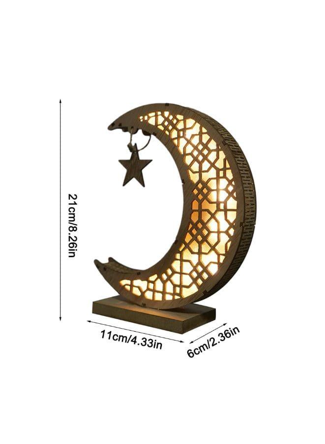 Ramadan Eid Mubarak Ornaments Wooden Moon Shape Night Light LED Muslim Ramadan Table Light Crafts Desktop Decoration for Festival Home Party Fatio General Trading