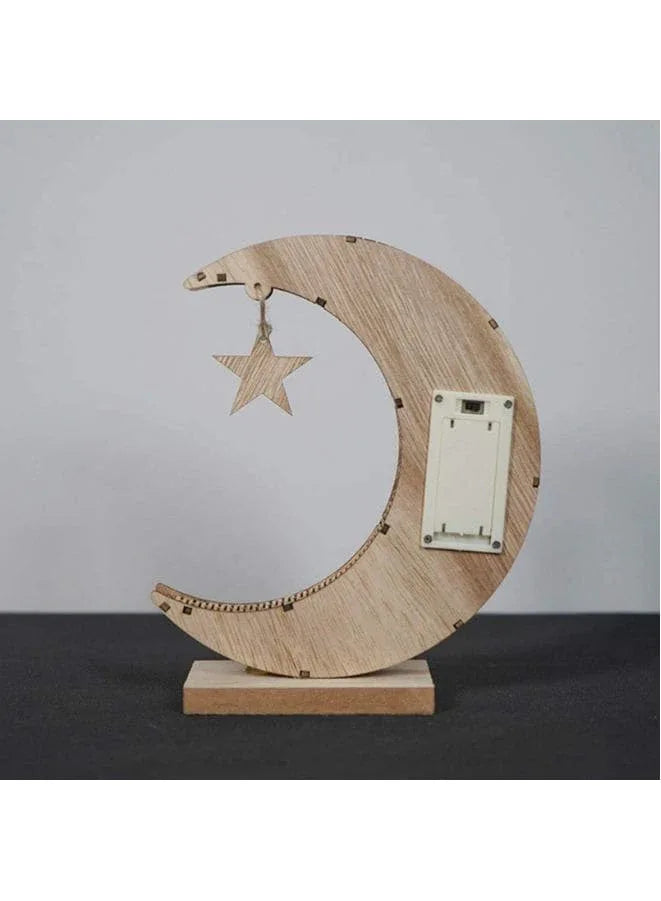 Ramadan Eid Mubarak Ornaments Wooden Moon Shape Night Light LED Muslim Ramadan Table Light Crafts Desktop Decoration for Festival Home Party Fatio General Trading