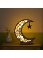 Ramadan Eid Mubarak Ornaments Wooden Moon Shape Night Light LED Muslim Ramadan Table Light Crafts Desktop Decoration for Festival Home Party Fatio General Trading