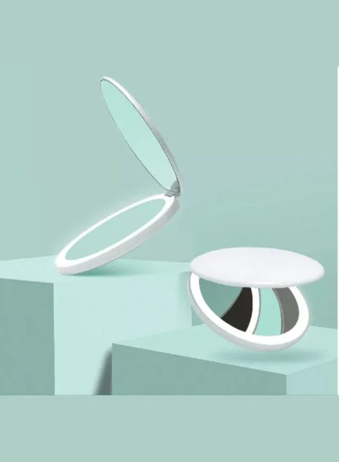 Rechargeable Compact Mirror with Light,1x/10x Magnification, Dimmable Lighted Travel Makeup Mirror,LED Compact Mirror for Purses,Pocket,Touch Switch,Type-c Charging,Daylight,Portable,Handheld, White Fatio General Trading