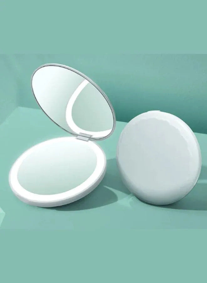 Rechargeable Compact Mirror with Light,1x/2x Magnification, Dimmable Lighted Travel Makeup Mirror,LED Compact Mirror for Purses,Pocket,Touch Switch,Type-c Charging,Daylight,Portable,Handheld, White Fatio General Trading