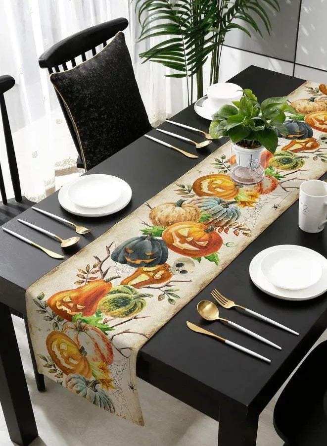 Halloween  Rectangle Table Runner -Featuring Happy Halloween Pumpkins