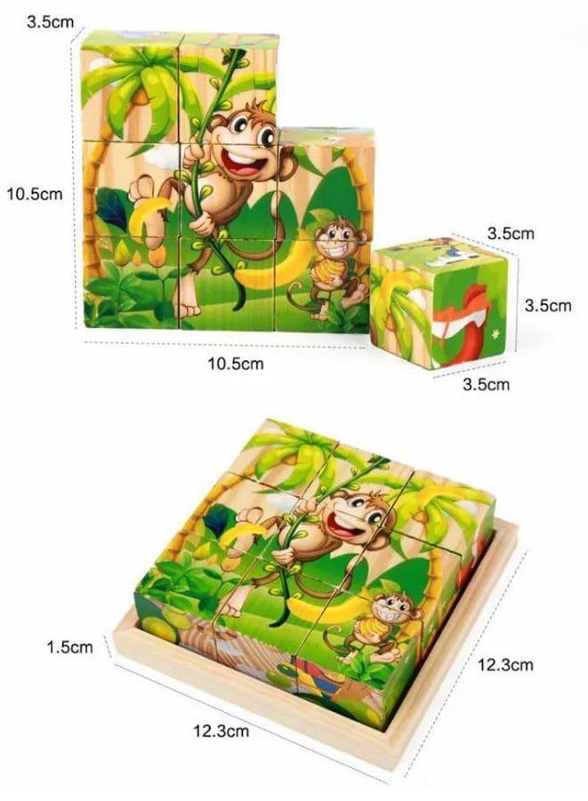 Six-sided 3D Cubes Jigsaw Puzzles With Wooden Tray Toys For Children Kids Educational Toys Funny Games, Jungle Fatio General Trading