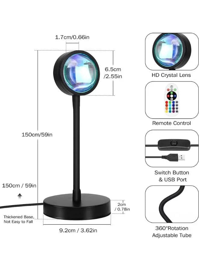 Sunset lamp Projection - 16 Colors and 4-Lighting Moods Sunset Projector lamp - 180° Flip USB Powered with Remote Fatio General Trading