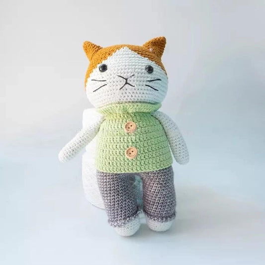 Handmade Natural Cotton Crochet Cat Toy Doll for Kids and Adults, Cat C, 25cm