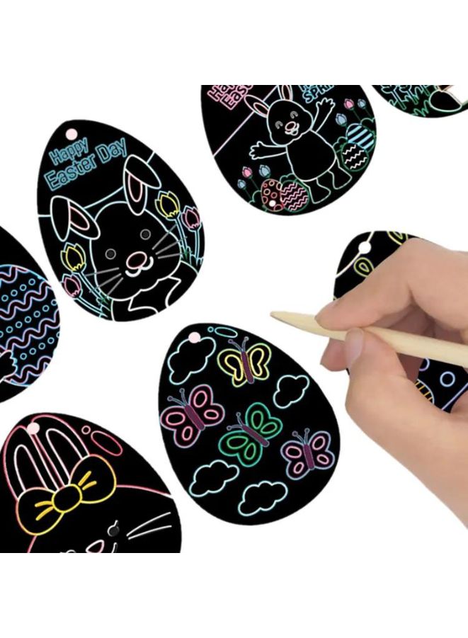 30 قطعة بيضة عيد الفصح قلادة الحلي خدش بطاقات عيد الفصح الحرف عدة مضحك الأطفال DIY بها بنفسك الملونة خدش رسمت البيض هدية