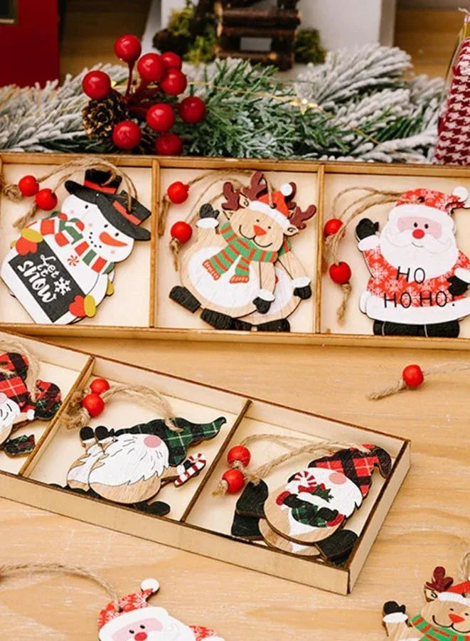 Wooden Christmas Ornaments Set – 9 Decorative Pendants for Window Hanging, Festive Holiday Décor for Homes, Offices, and Christmas Trees