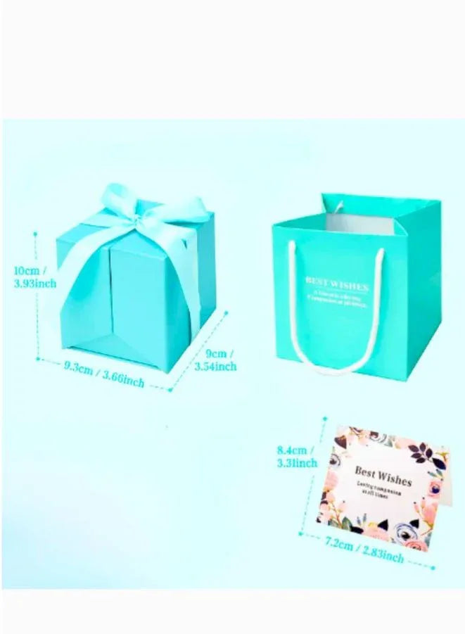 Rose Flower Jewelry Box and Silver Heart Pendant Necklace With Greeting Card and Bag, Rose Gift for Valentine's Day