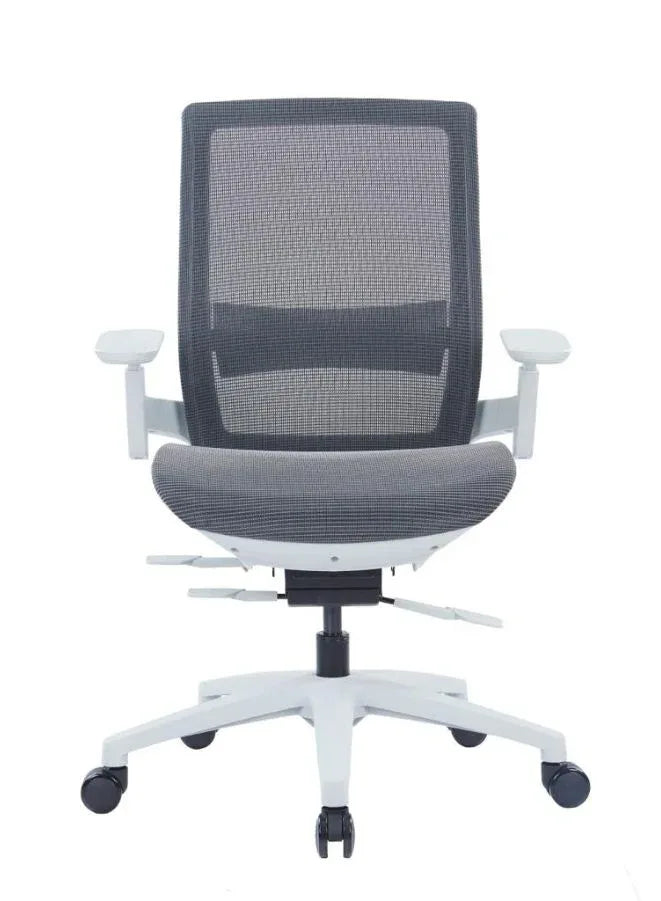 Ergonomic Grey Mesh Office Chair with Adjustable Armrests and Four-Position Lock Mechanism for Home or Office