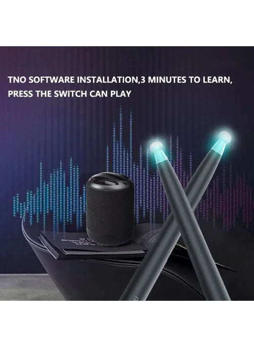 مجموعة طبلة افتراضية مع ضوء، مجموعة طبلة هوائية كهربائية محمولة وعصي طبلة هوائية، تصميم مضاد للانزلاق، زمن وصول منخفض للغاية