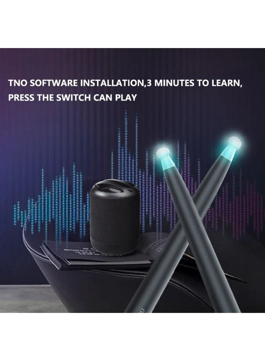 مجموعة طبلة افتراضية مع ضوء، مجموعة طبلة هوائية كهربائية محمولة وعصي طبلة هوائية، تصميم مضاد للانزلاق، زمن وصول منخفض للغاية