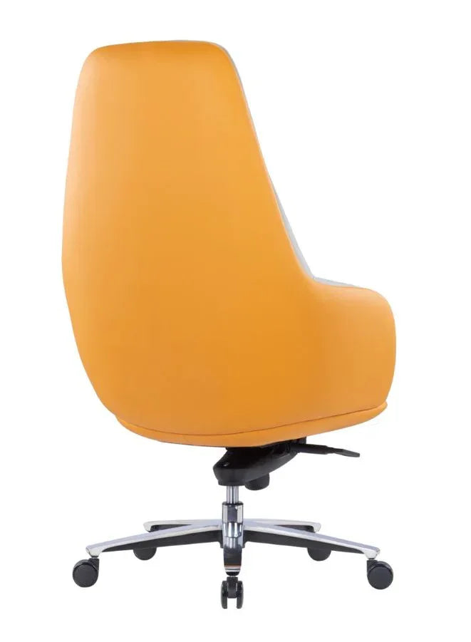Modern Ergonomic Office Chair with Orange Back and Grey Seat and Fixed Armrest | High Quality PU Leather Office Chair with Headrest, Backrest, and Aluminum Base