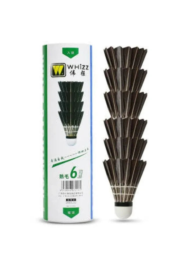 Whizz 6 PCS Feather Badminton Shuttle Goose Curving Feather Badminton Balls Sports Training Badminton Balls for Indoor Outdoor Sports, Black Fatio General Trading