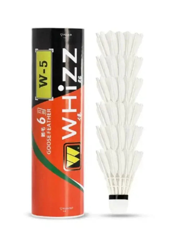 Whizz 6 PCS Feather Badminton Shuttle Goose Curving Feather Badminton Balls Sports Training Badminton Balls for Indoor Outdoor Sports, White Fatio General Trading