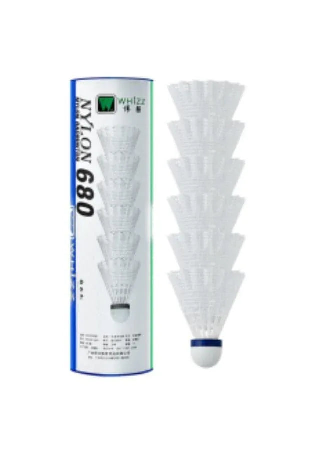 Whizz 6 PCS Nylon Badminton Shuttle Natural Soft Wood Badminton Balls Sports Training Badminton Balls for Indoor Outdoor Sports, White Fatio General Trading