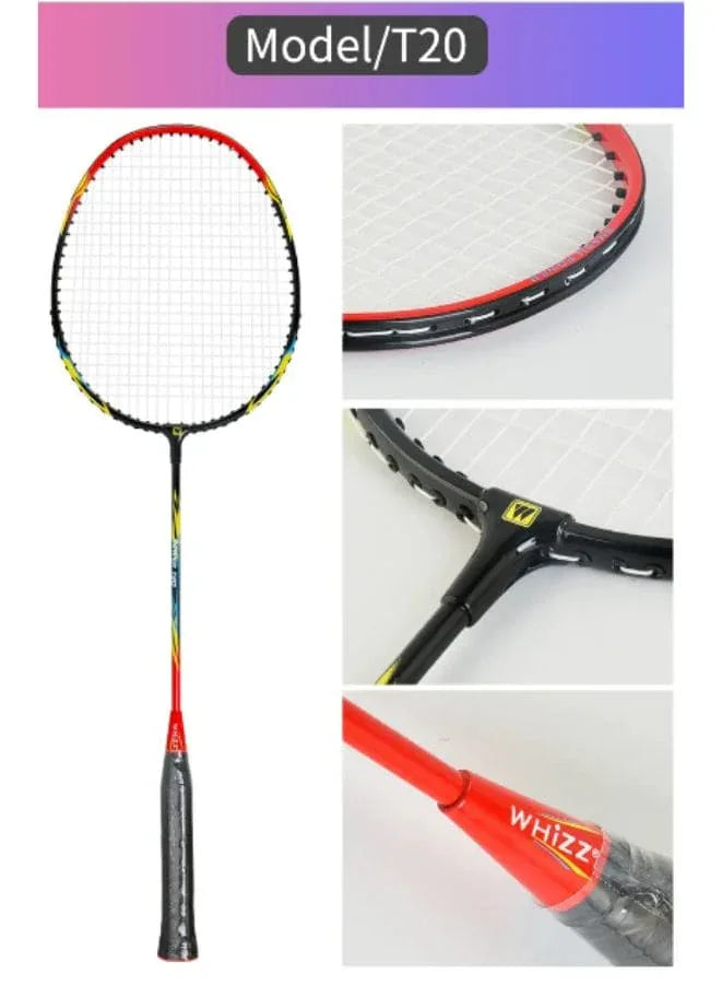 Whizz T20 2 PCS Badminton Racket Set for Family Game, School Sports, Lightweight with Full Cover for Indoor and Outdoor Play Beginners Level, Red Fatio General Trading