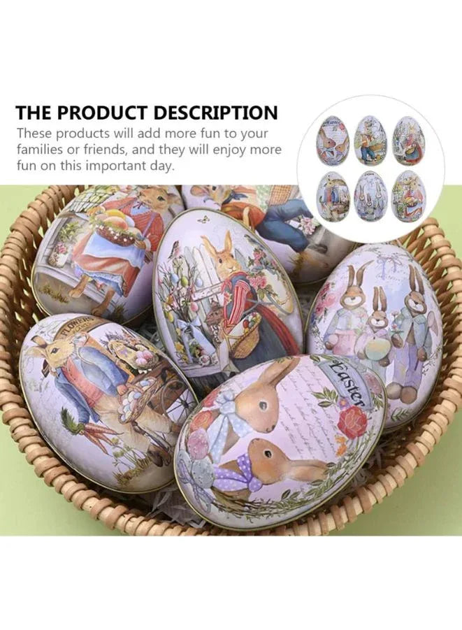 6 Pcs Metal Easter Egg Boxes | Bunny & Chick Print Candy Boxes for Easter Party Favors