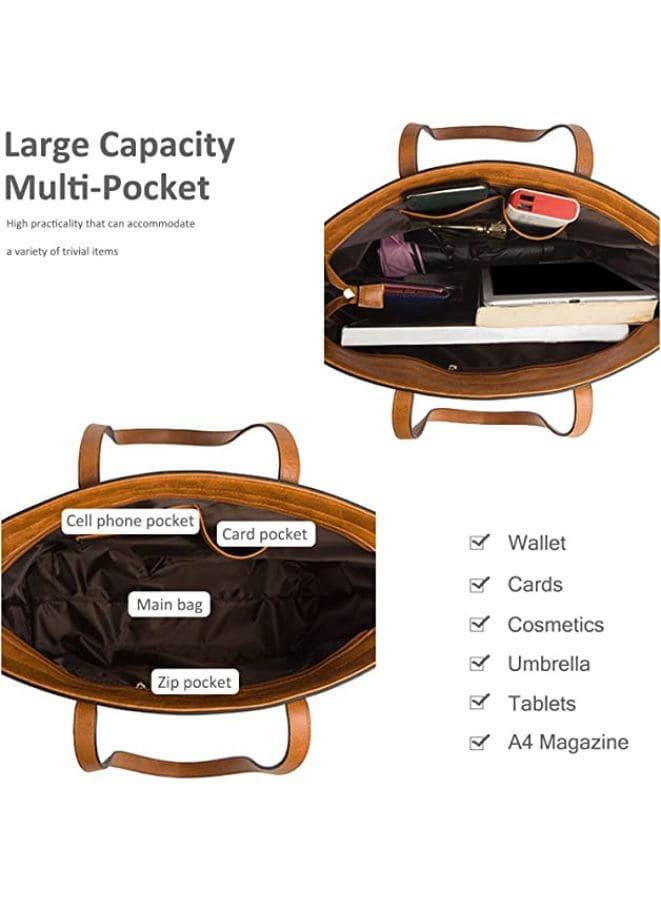 Women's 4-Piece Leather Tote Bag, Top-Handle Shoulder Bag, Blue/Patchwork Fatio General Trading