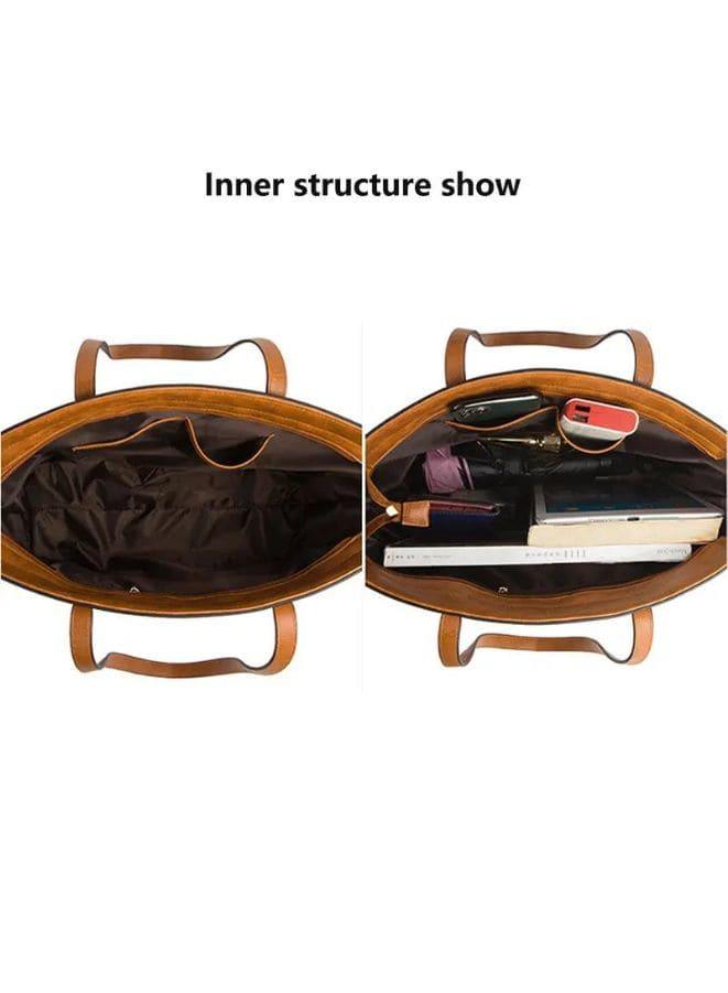 Women's 4-Piece Leather Tote Bag, Top-Handle Shoulder Bag, Blue/Patchwork Fatio General Trading