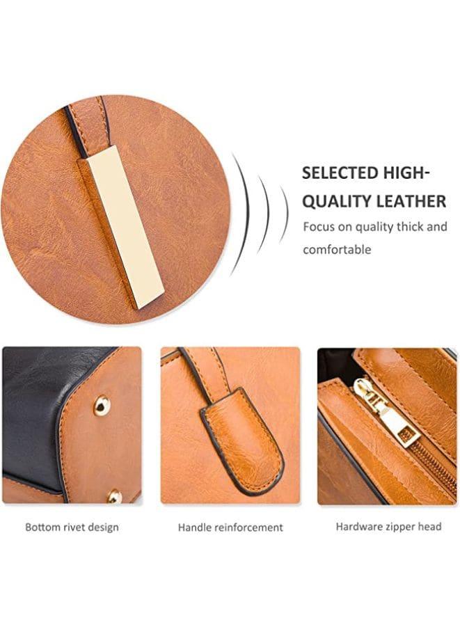 Women's 4-Piece Leather Tote Bag, Top-Handle Shoulder Bag, Blue/Patchwork Fatio General Trading