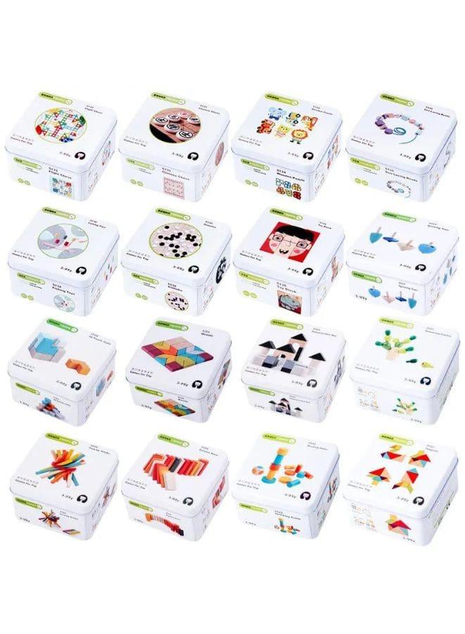 Wooden Brain IQ Training Puzzle in tin box Counting Toys for Kids Mathematics Math Diy Toys, Flight Chess Fatio General Trading