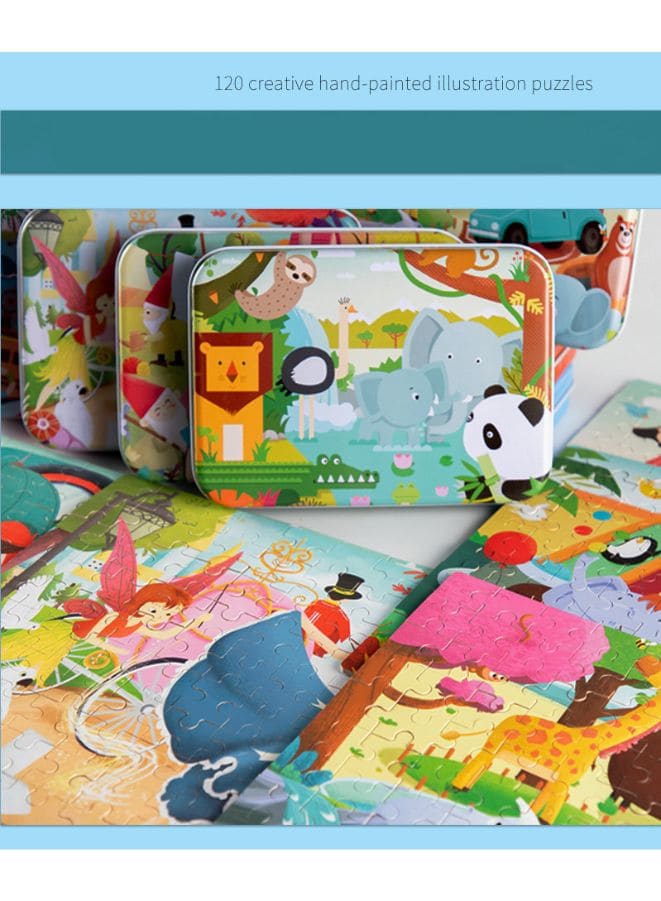 Wooden Jigsaw 120 Pieces Cartoon Animals Fairy Tales Puzzles Children Wood Early Learning Set Montessori Education Toy Kids Gift, Gnomes Fatio General Trading