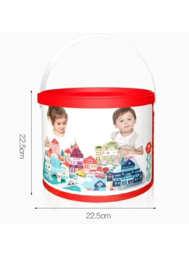 Wooden Large Education 165 pieces colorful city scene traffic bucket 36+ month children's toy building blocks Fatio General Trading
