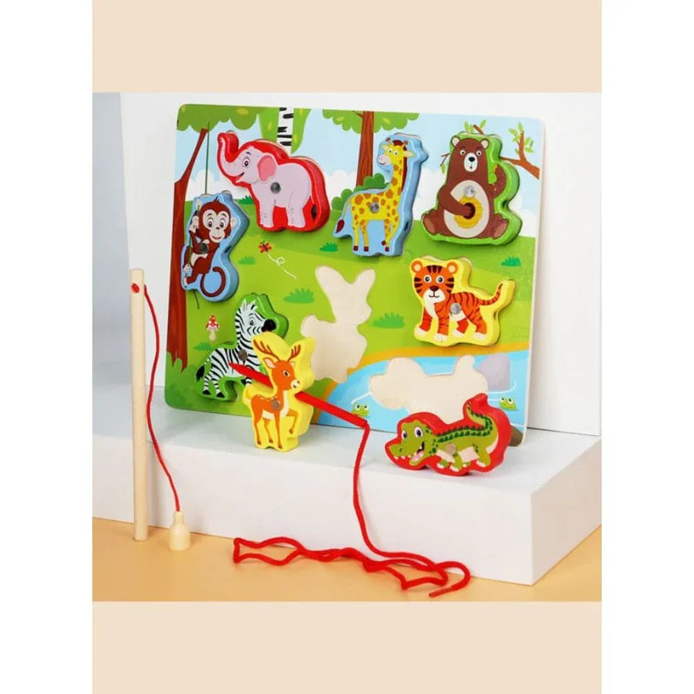 Wooden Magnetic Fishing Game Toys Set with Fish Rod, Cognition Fish Rod Toys Parent-child Interactive Early Educational Toy Fatio General Trading