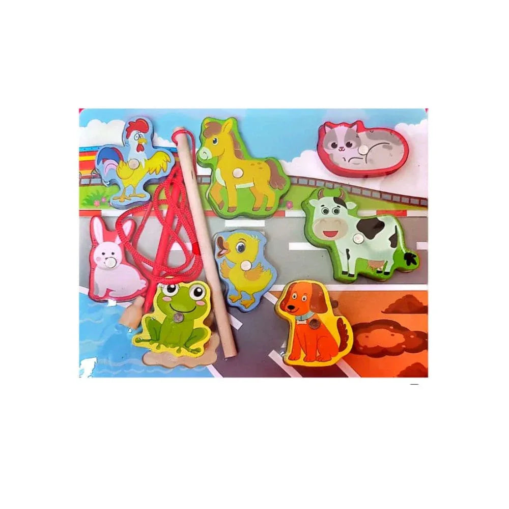 Wooden Magnetic Fishing Game Toys Set with Fish Rod, Cognition Fish Rod Toys Parent-child Interactive Early Educational Toy Fatio General Trading