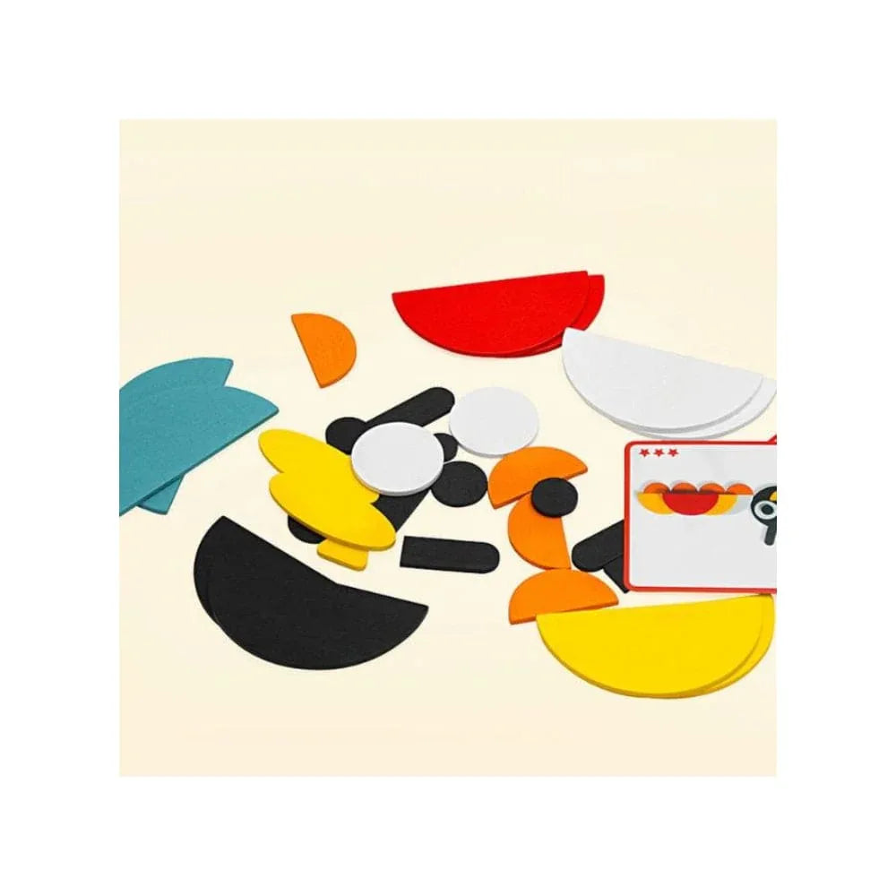 Wooden Pattern Blocks Geometric Shapes Animals Puzzle Early Educational Toys Tangram Set for Kids with 20 Design Cards Fatio General Trading