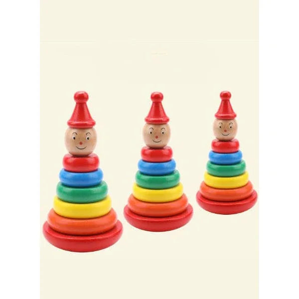 Wooden Rainbow Tower Ring Building Blocks Toy Gifts, Stacking and Sorting Toy for Basic Spatial Awareness Development in Kids (Clown Head) Fatio General Trading