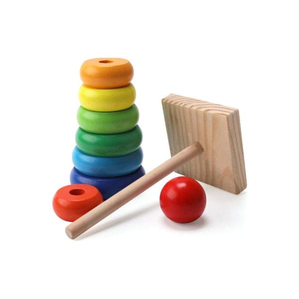 Wooden Rainbow Tower Ring Building Blocks Toy Gifts, Stacking and Sorting Toy for Basic Spatial Awareness Development in Kids (Ball Top) Fatio General Trading