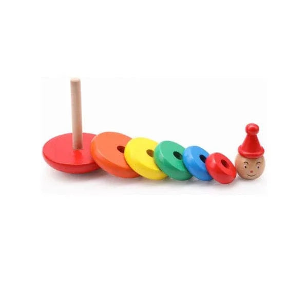 Wooden Rainbow Tower Ring Building Blocks Toy Gifts, Stacking and Sorting Toy for Basic Spatial Awareness Development in Kids (Clown Head) Fatio General Trading