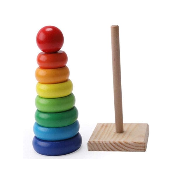 Wooden Rainbow Tower Ring Building Blocks Toy Gifts, Stacking and Sorting Toy for Basic Spatial Awareness Development in Kids (Ball Top) Fatio General Trading
