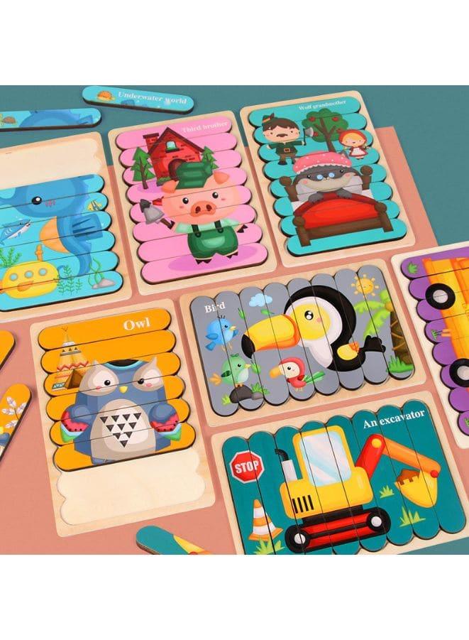 Wooden Toy 3D Double-sided Jigsaw Bar Puzzles Children’s Creative Story Stacking Matching Puzzle Early Educational Toys Fatio General Trading