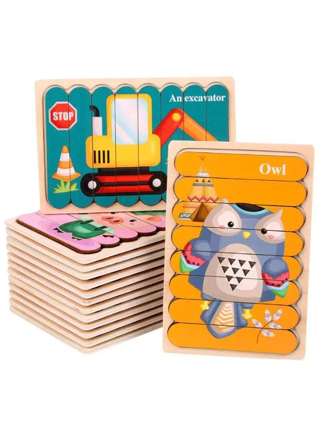 Wooden Toy 3D Double-sided Jigsaw Bar Puzzles Children’s Creative Story Stacking Matching Puzzle Early Educational Toys Fatio General Trading
