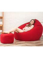 Classic Fabric Bean Bag with foot stool red