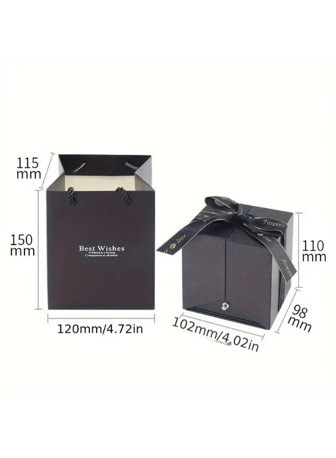 Rose Flower Jewelry Box and Gold Heart Pendant Necklace With Greeting Card and Bag, Rose Gift for Valentine's Day