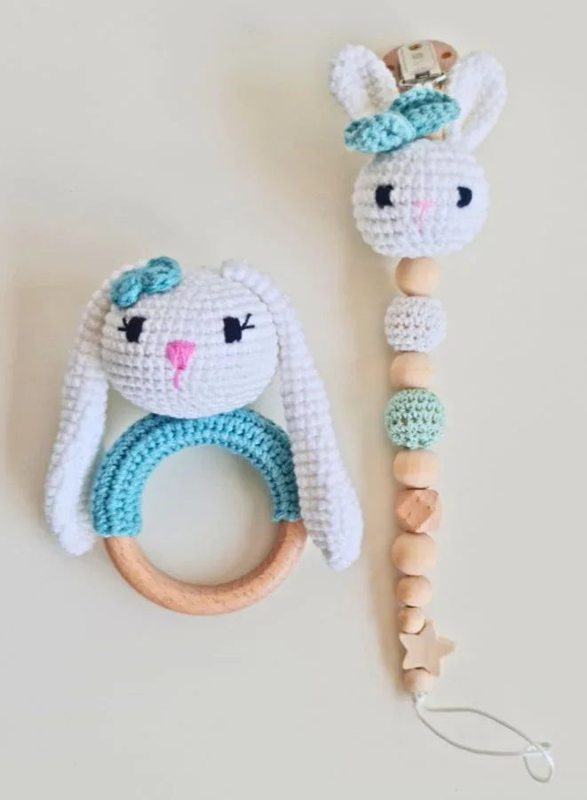 100% Cotton Handmade Crochet Baby Rattle and Pacifier Set – Fatio ...
