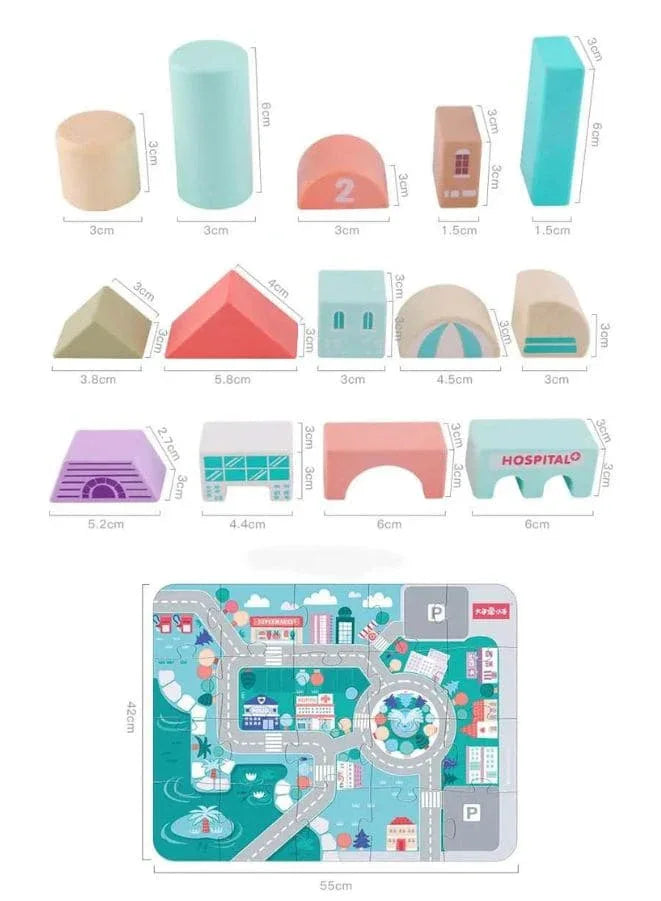 115pcs Colorful Building Blocks Sets Wooden Construction City Scene Traffic Bucket Creative DIY Assembly Toy Educational Toy Fatio General Trading